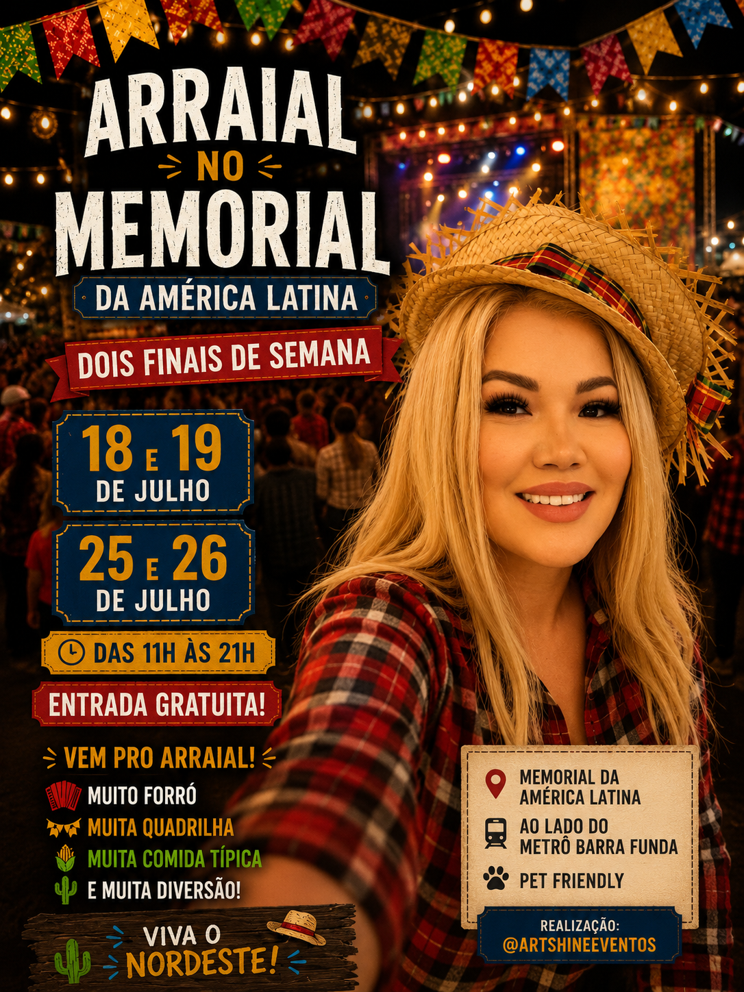 Arraial no Memorial leva dois finais de semana de festa junina gratuita ao Memorial da América Latina